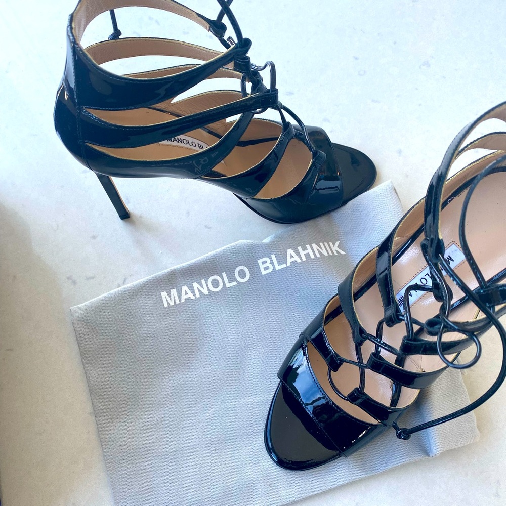 Manolo Blahnik Patent Leather Strappy Sandal Size 8 / 38